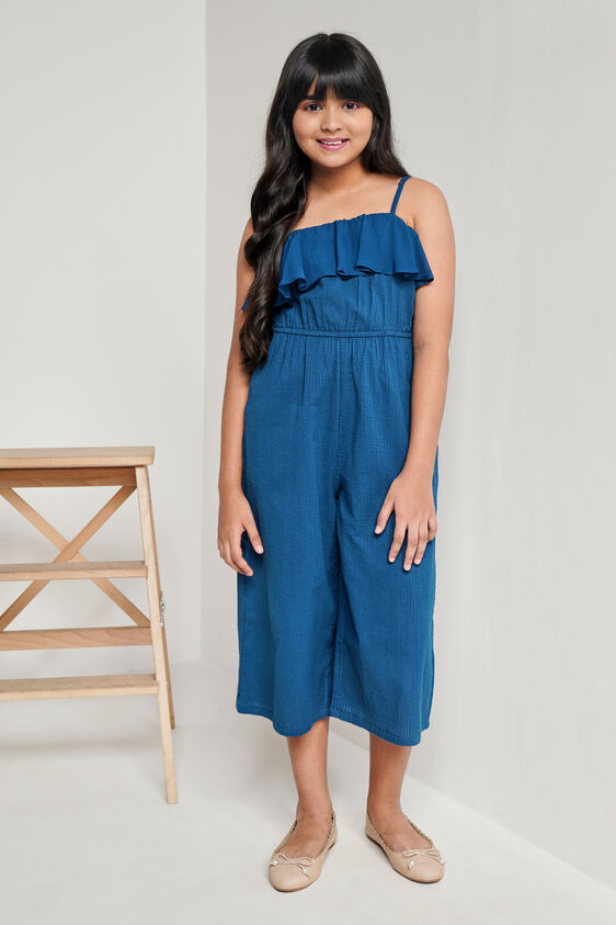 Teal Solid Curved Jumpsuit, Teal, image 2