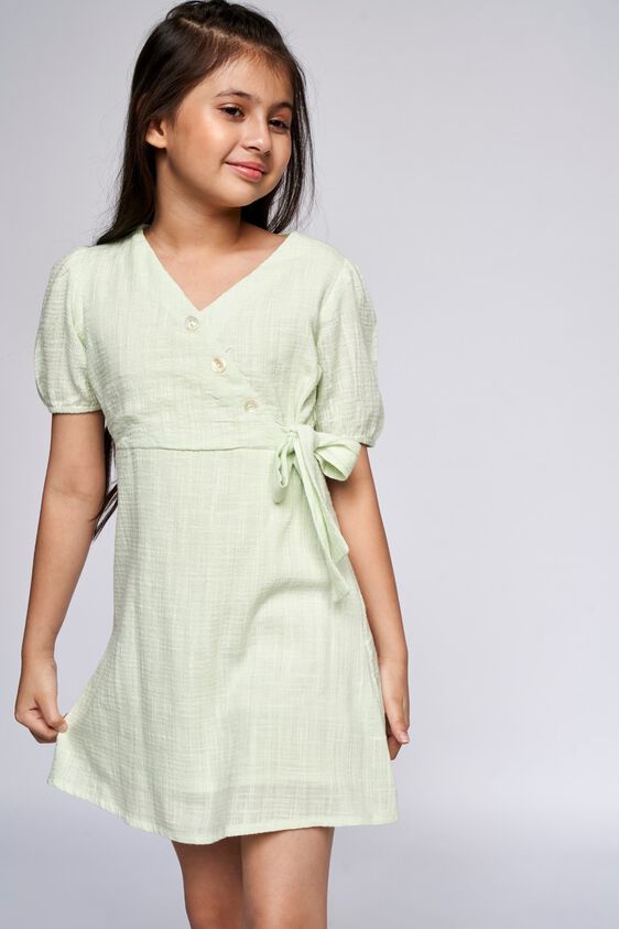 2 - Lime Green Self Design Flared Dress, image 2