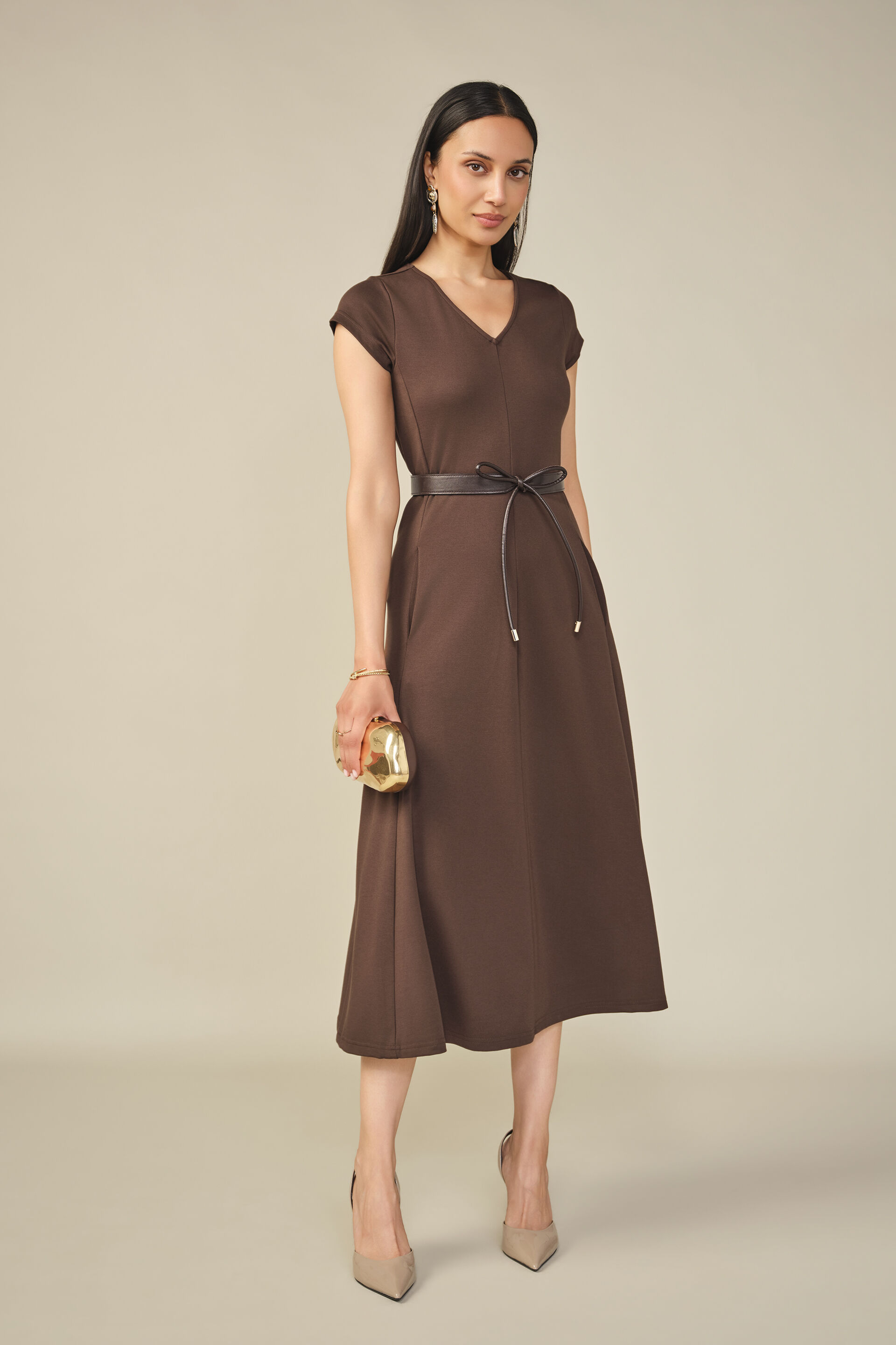 Fit & Flare Dress in Dark Brown, Dark Brown, image 4