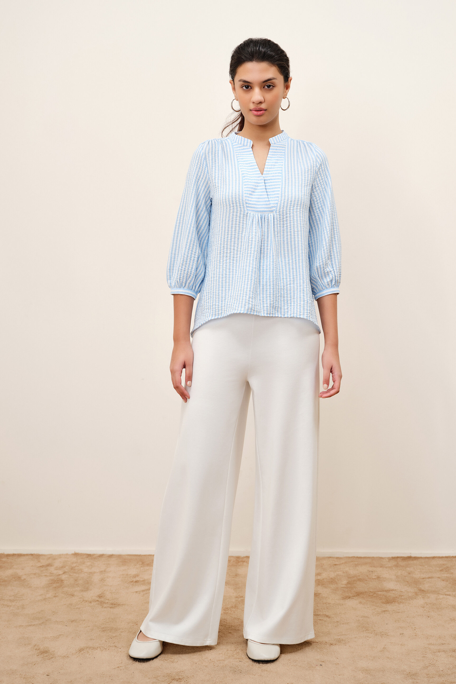 Skylin Blue-Striped Top, White, image 2