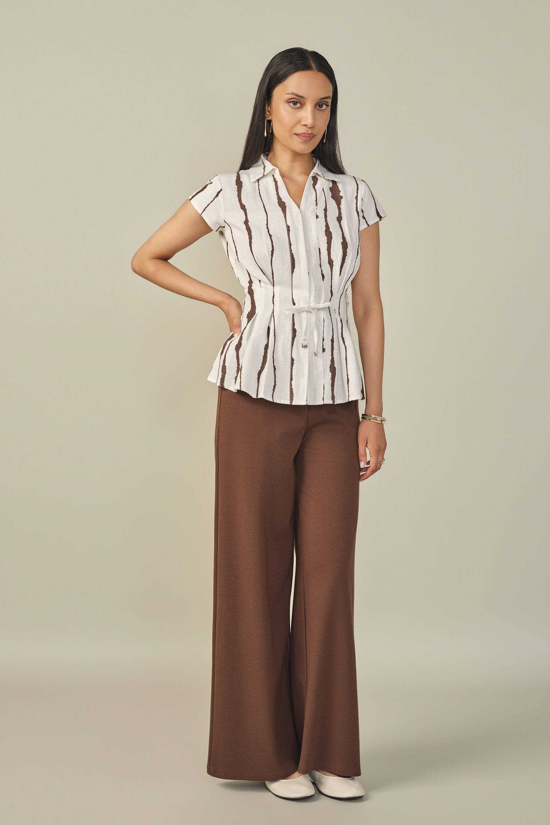 Abstract Printed Peplum Shirt in White, White, image 4