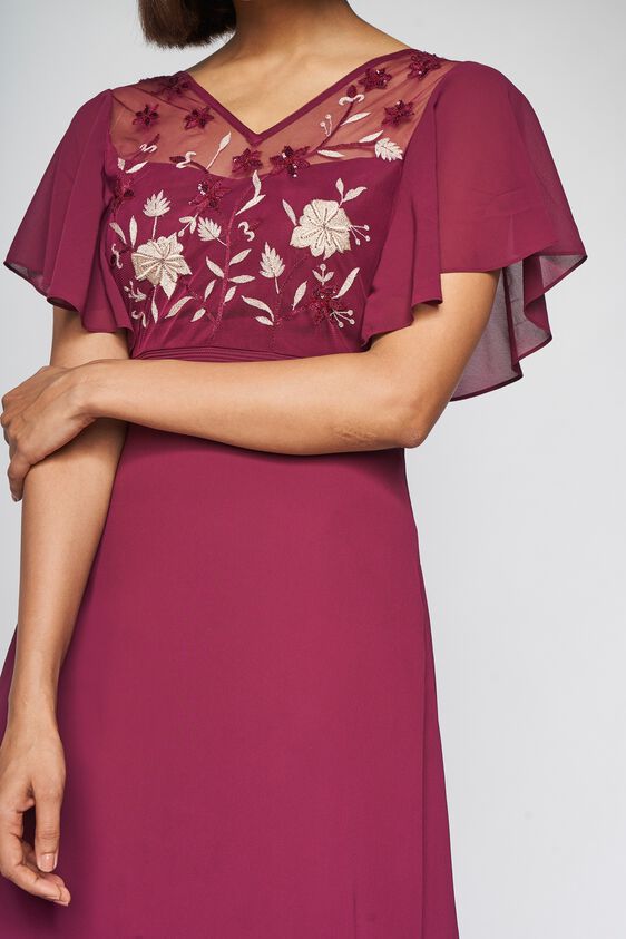 5 - Wine Solid Fit and Flare Gown, image 5