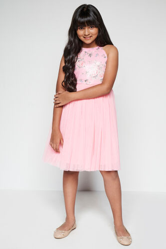 Pink Floral Flared Dress, Pink, image 2
