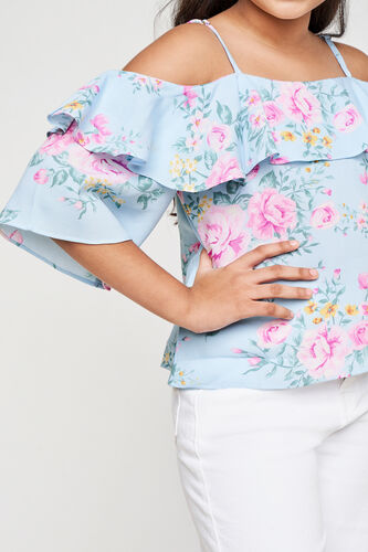 Blue and Pink Floral Square Neck Top, Blue, image 6