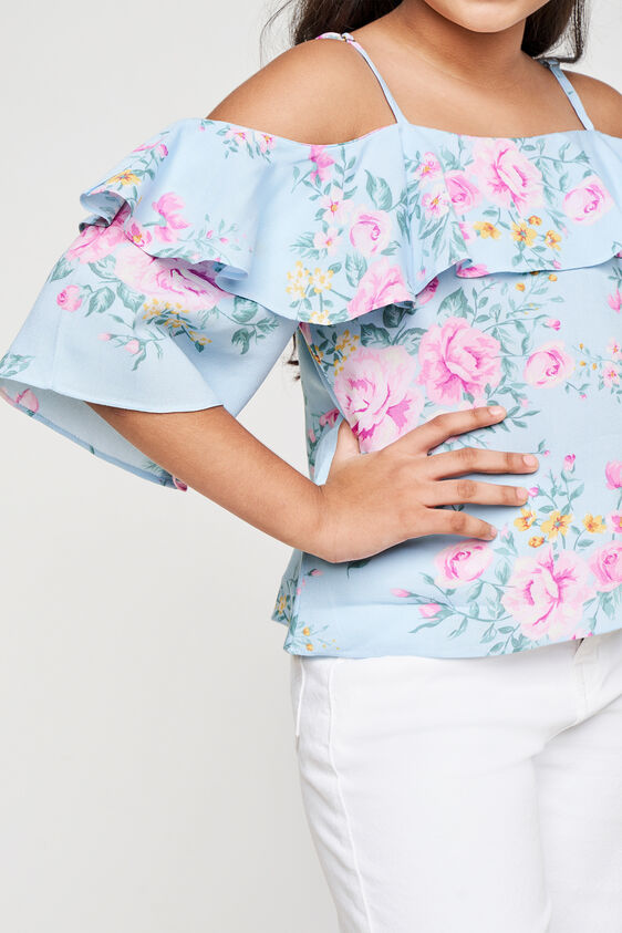 Blue and Pink Floral Square Neck Top, Blue, image 6