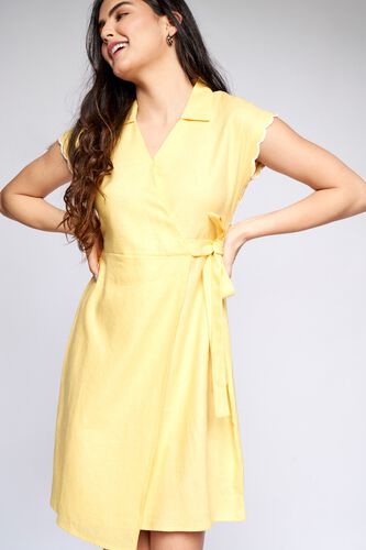 1 - Yellow Solid Straight Dress, image 2