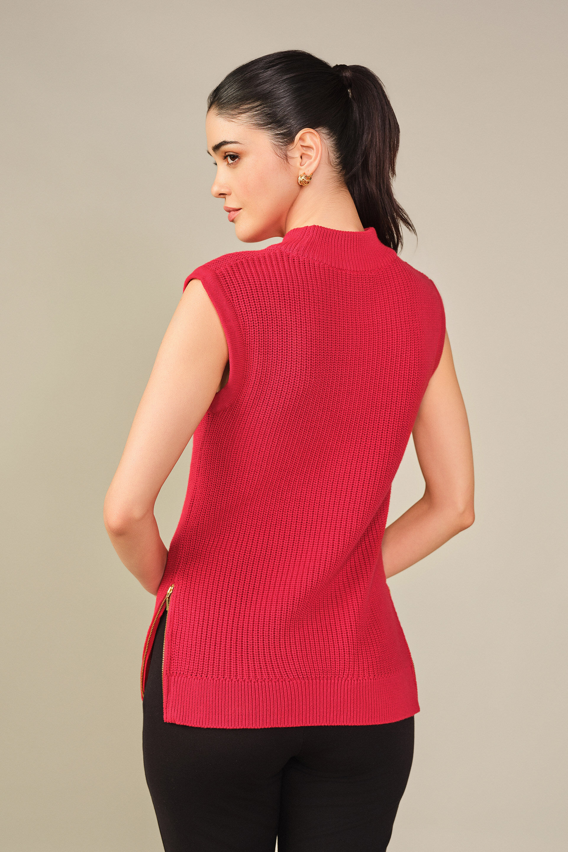 Solid Knit Top in Red, Red, image 6