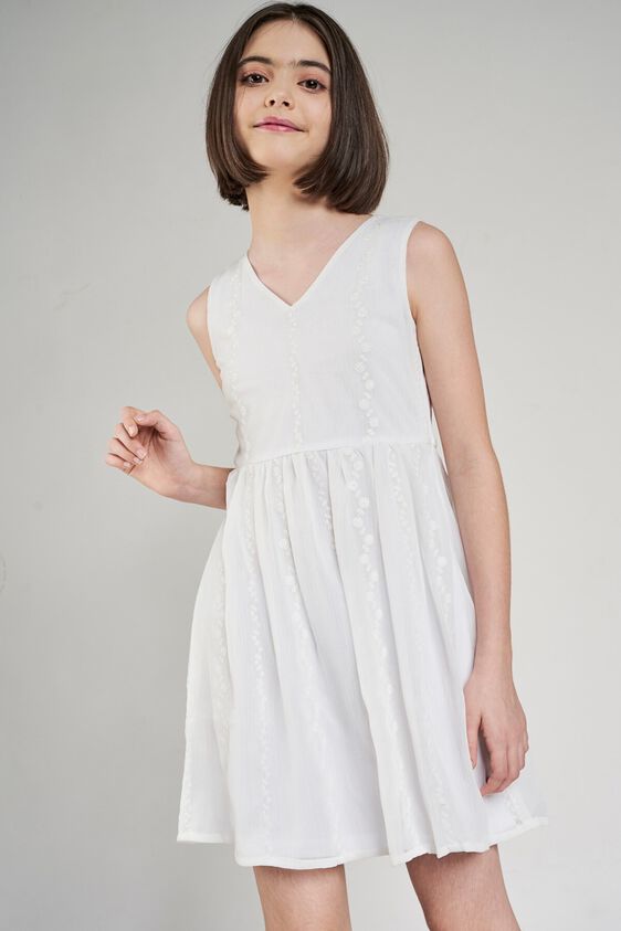 4 - White Self Design Fit And Flare Dress, image 4