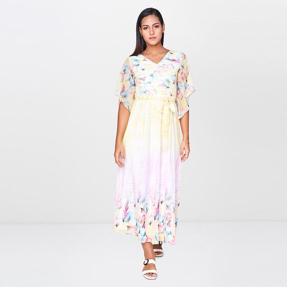 6 - Yellow Floral V-Neck Fit and Flare Dress, image 6