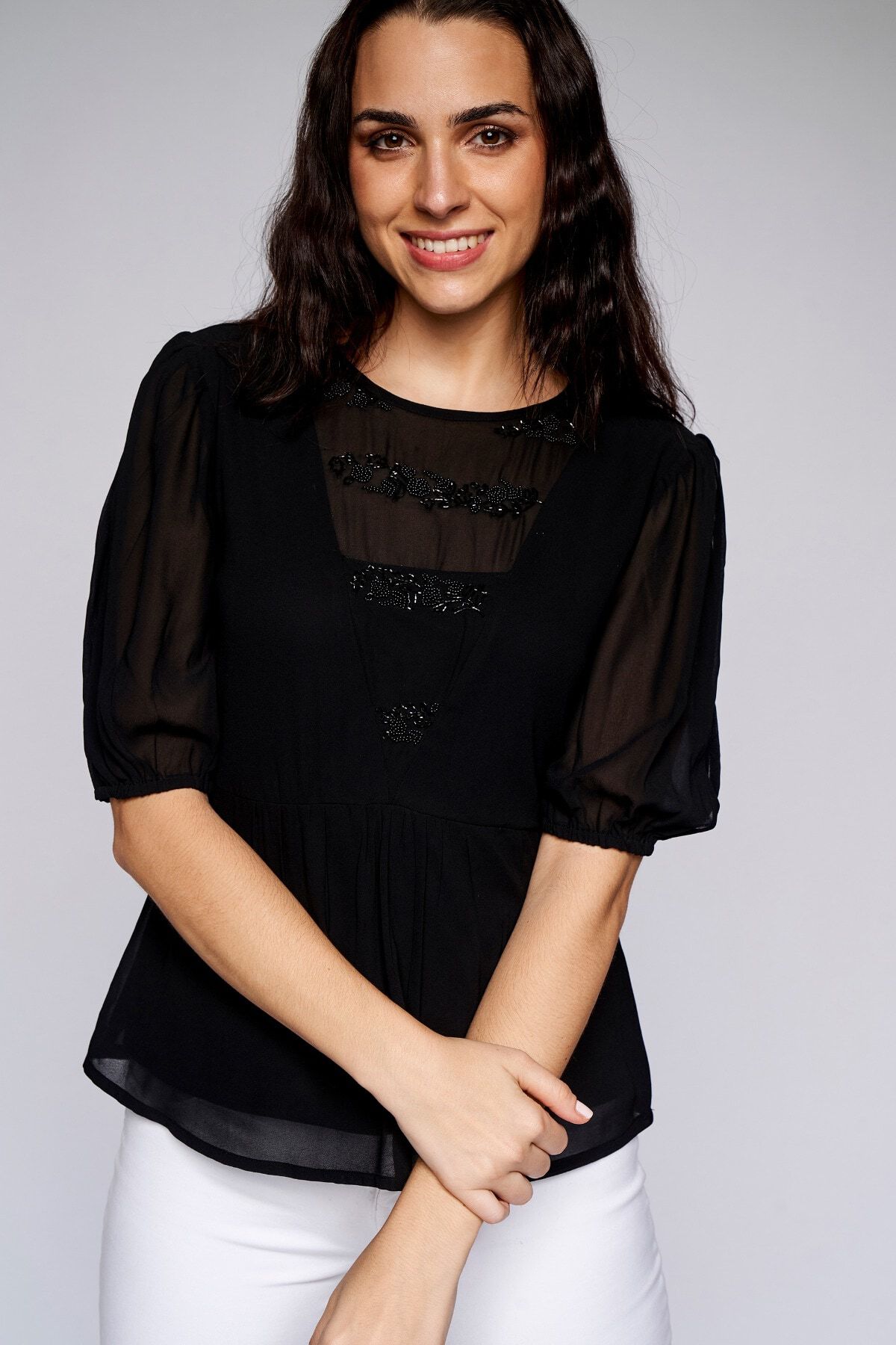 1 - Black Solid Straight Top, image 1