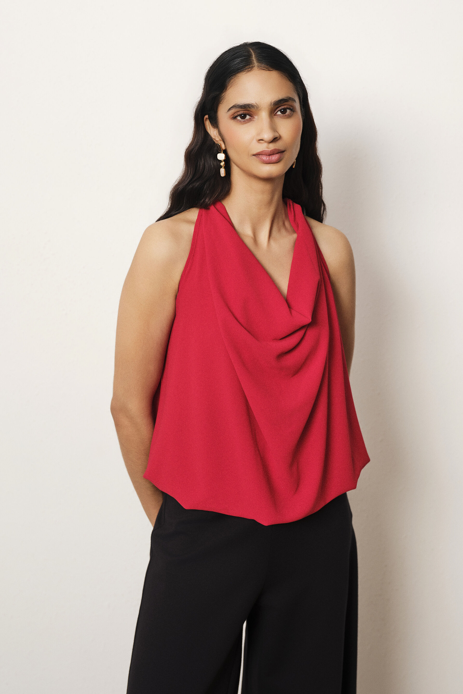 Sleeveless Cowl Top in Red