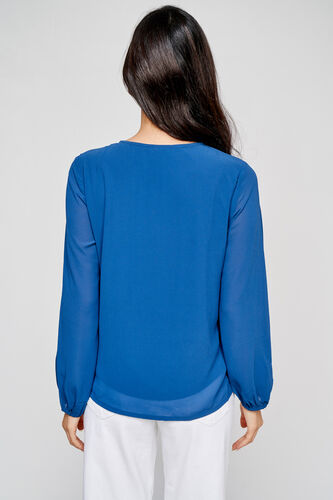 Blue Solid Round Neck Top, Blue, image 5