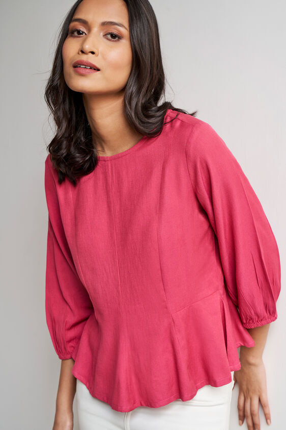 Pink Solid Flounce Top, Pink, image 6