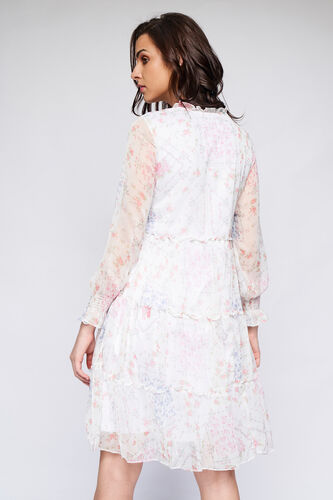 White Floral Fit & Flare Dress, White, image 4