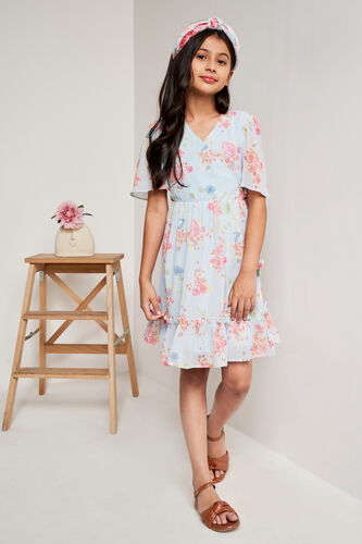Blue Floral Flared Dress, Blue, image 4