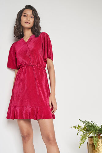 Wine Fit and Flare Flounce Dress, Wine, image 3