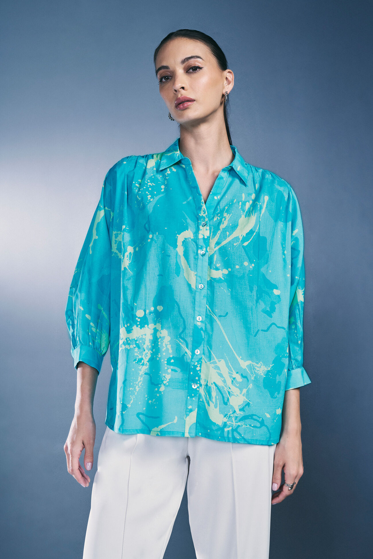 Island Vibes Cotton Shirt, Turquoise, image 1