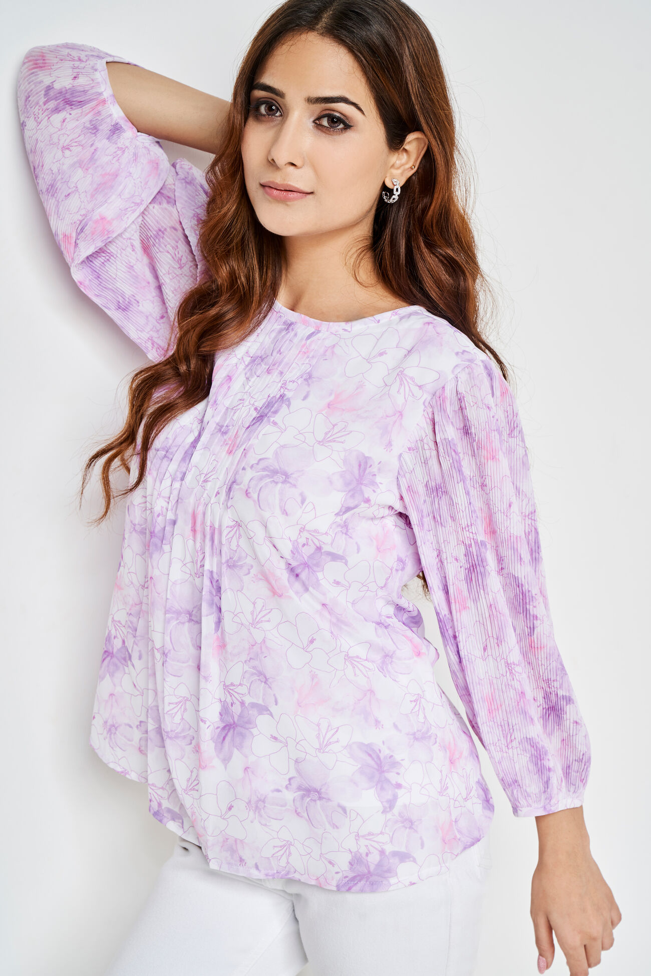 Purple Floral Straight Top, Purple, image 1