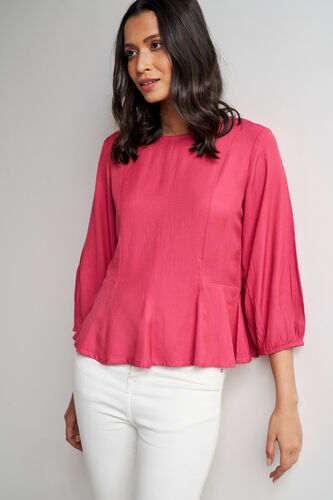 Pink Solid Flounce Top, Pink, image 4