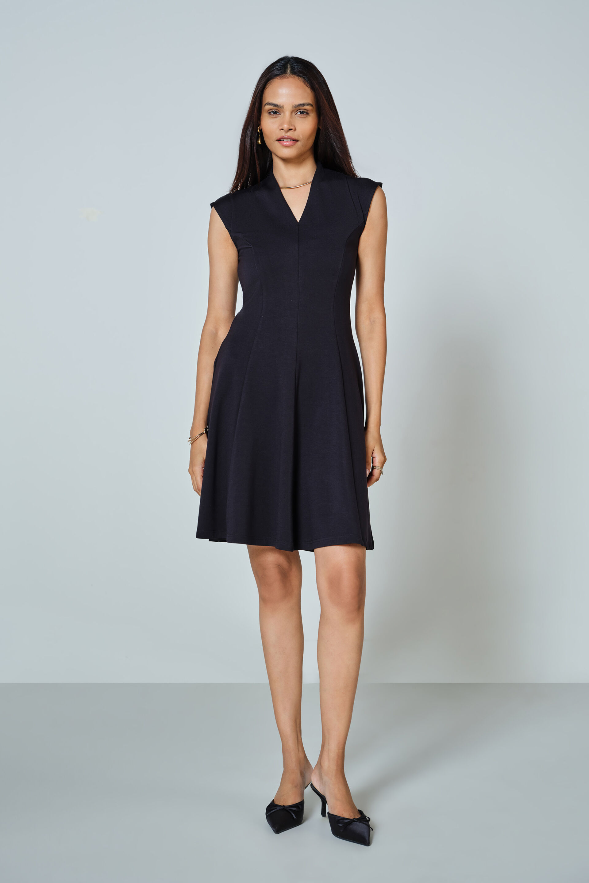 Bella Flounced Dress, Black, image 4