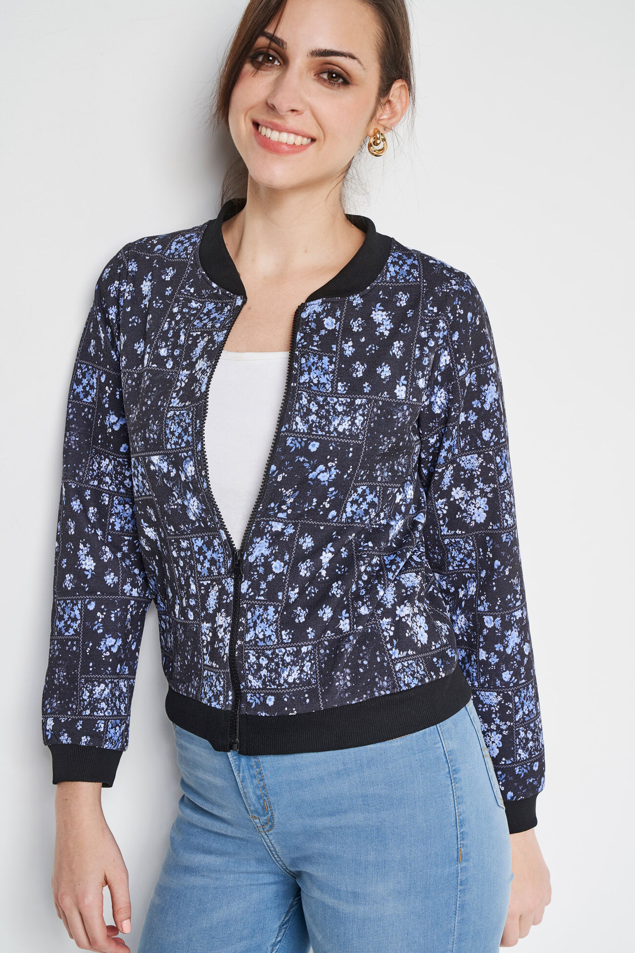 Blue and Black Floral Straight Top, Blue, image 4