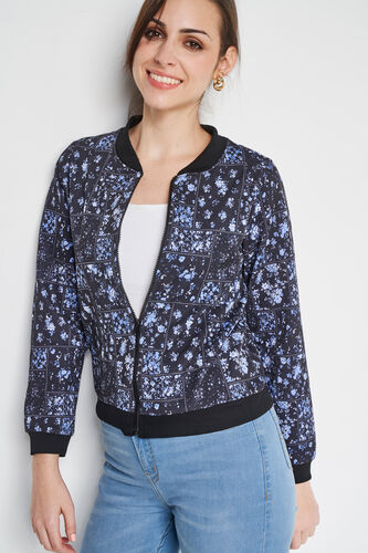 Blue and Black Floral Straight Top, Blue, image 4