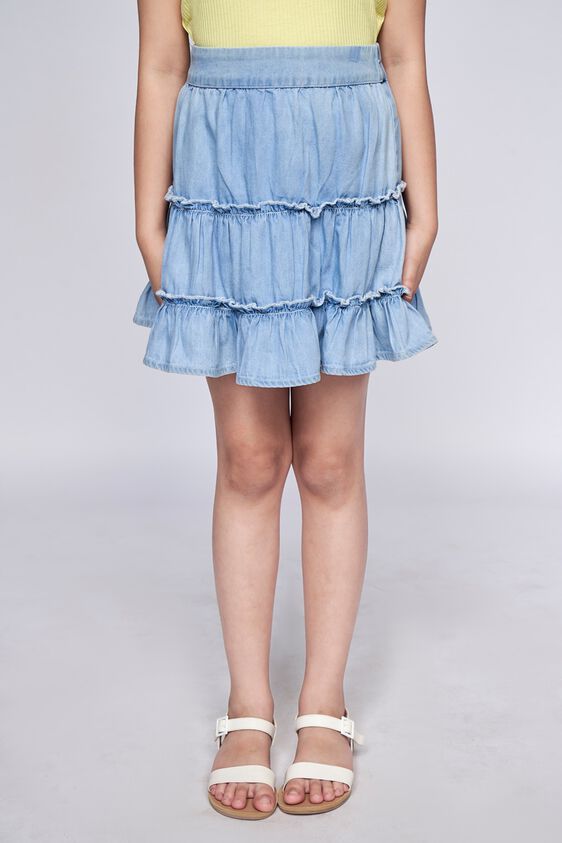 2 - Light Blue Solid Flared Skirt, image 2