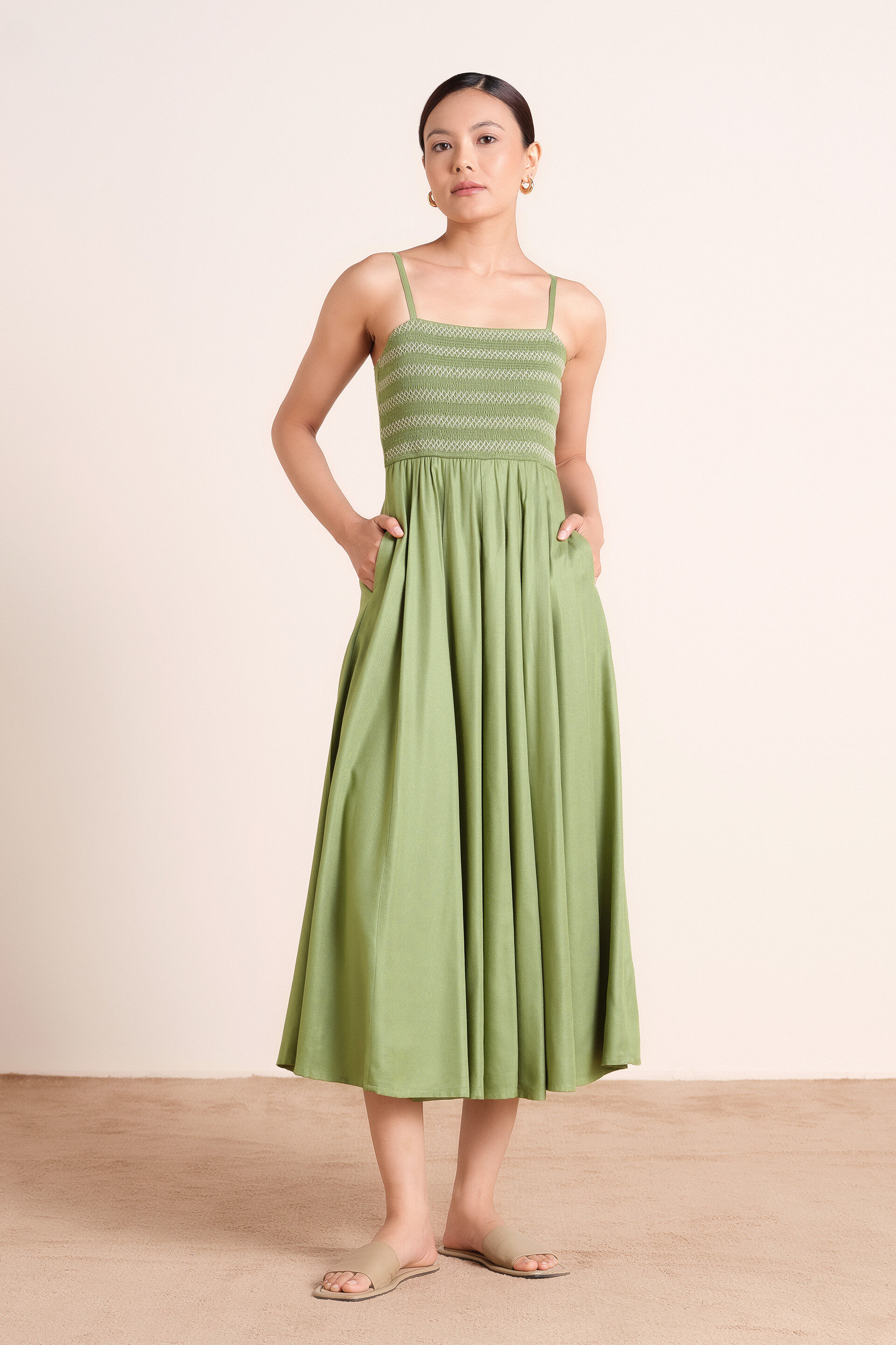 Ardenne Green Twill Dress, Green, image 3