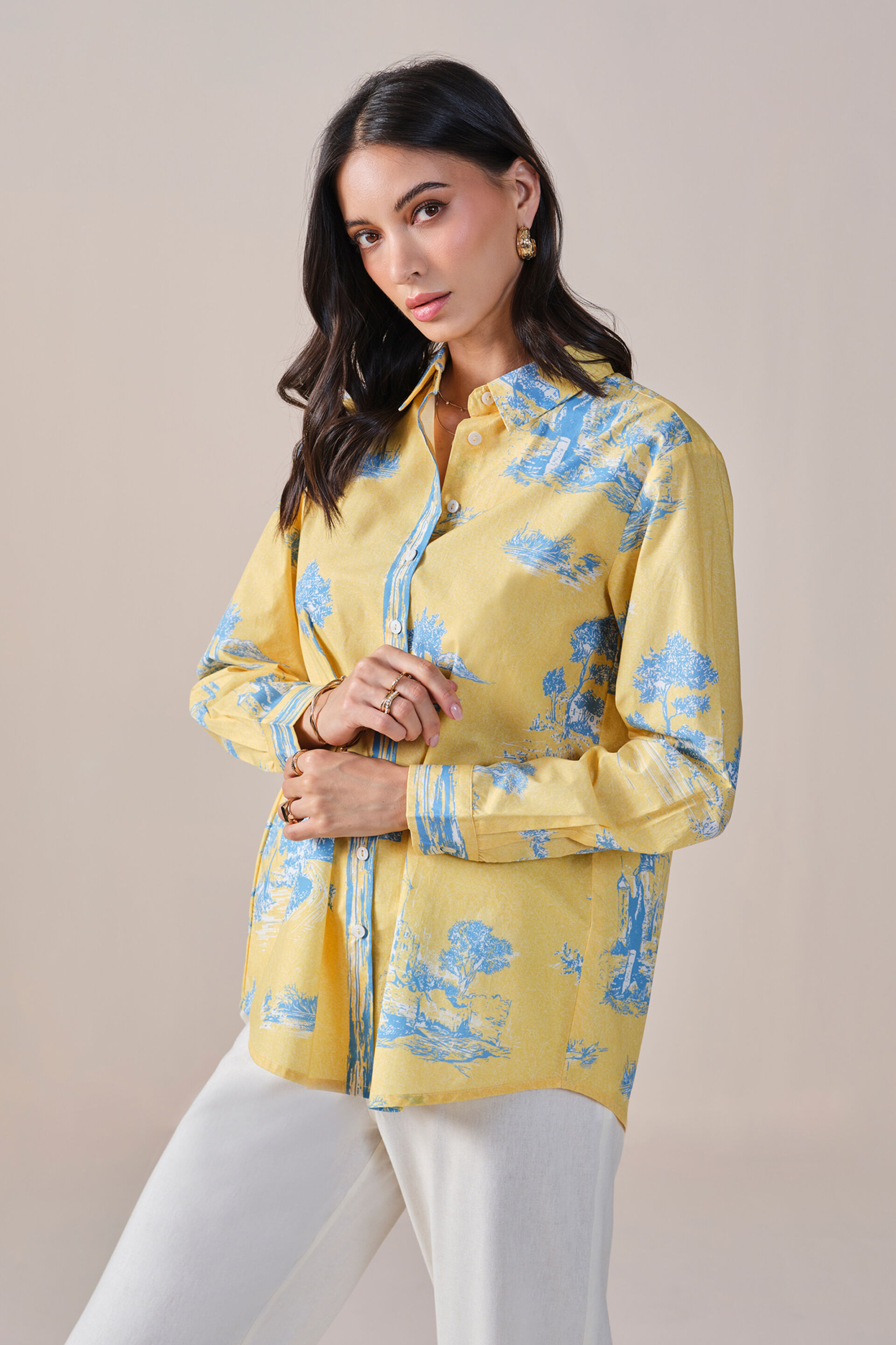 Sun and Skies Cotton Shirt, Yellow, image 4