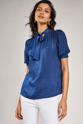 2 - Navy Blue Solid Tie-Up Top, image 2