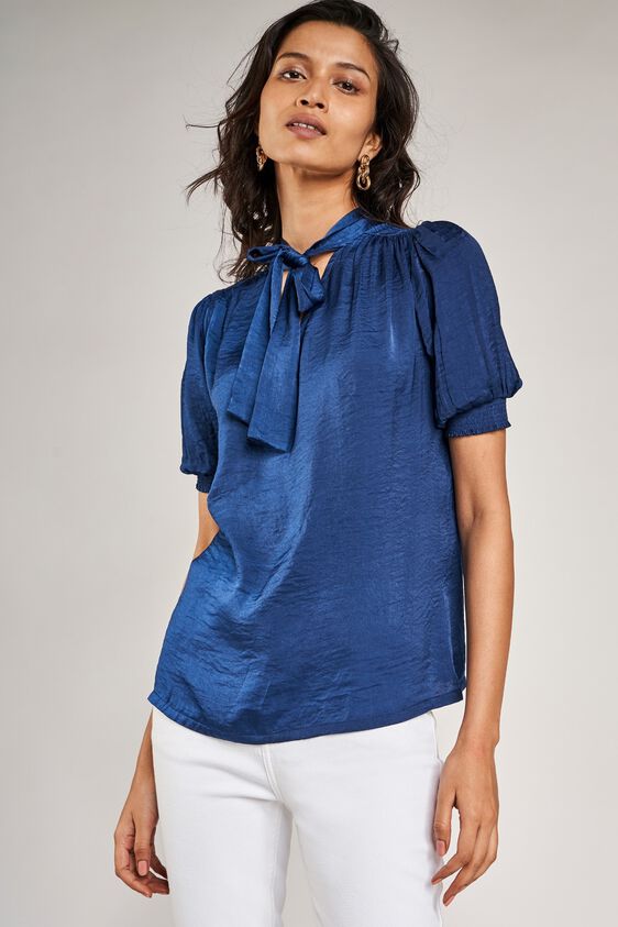 2 - Navy Blue Solid Tie-Up Top, image 2