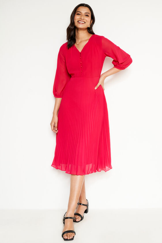 Solid Flared Midi Dress, Dark Pink, image 1