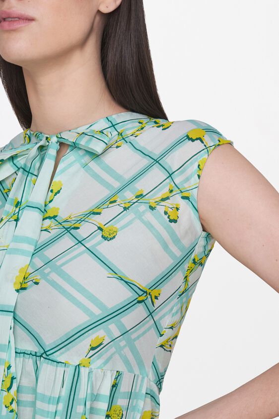 5 - Lime Floral Round Neck Cap Sleeves Top, image 5