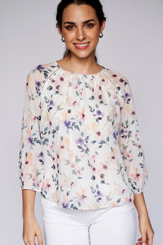 3 - White Floral Curved Top, image 3