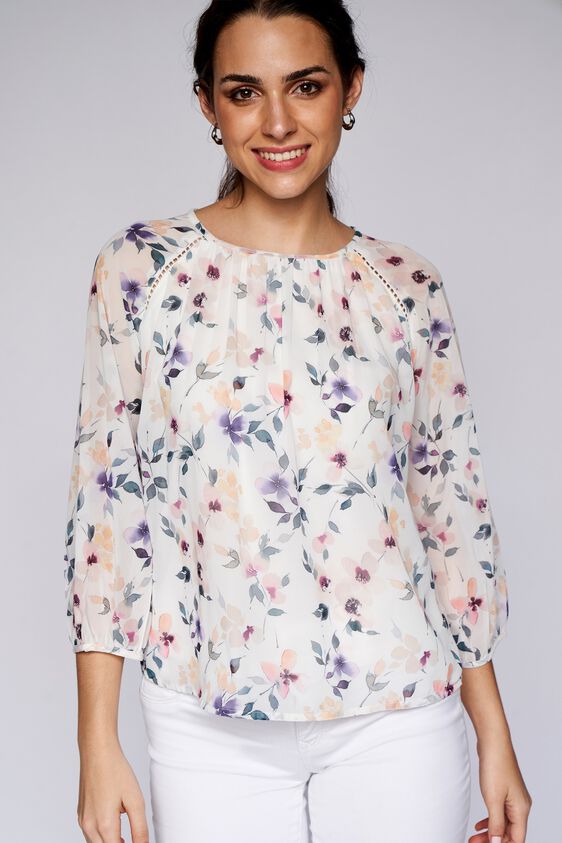 3 - White Floral Curved Top, image 3