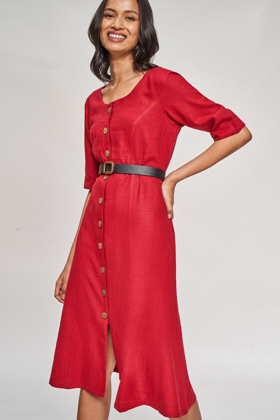 1 - Wine Solid Fit And Flare Dress, image 1