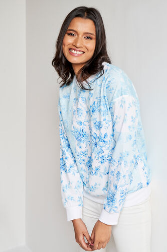 White And Blue Floral Straight Top, White, image 2