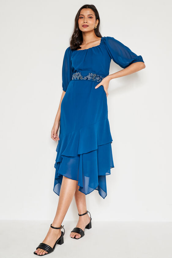 Teal Abstract Flounce Dress, Teal, image 1