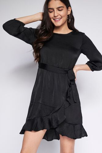 1 - Black Solid Asymmetric Dress, image 1