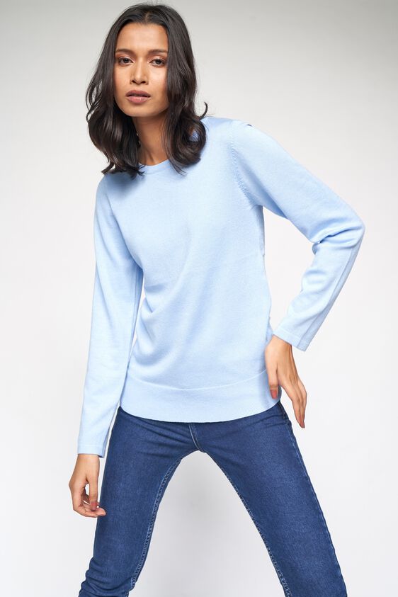 4 - Powder Blue Self Design Sweater Top, image 4