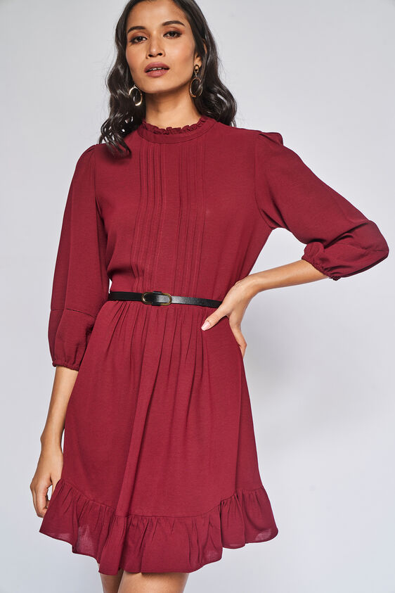Flounce Dress, Wine, image 3