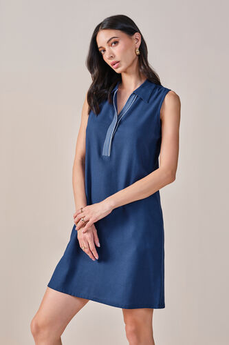 Moana Viscose Linen Blend Dress, Navy Blue, image 4