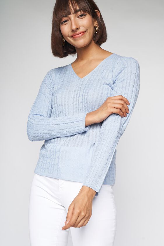 1 - Powder Blue Self Design Sweater Top, image 1