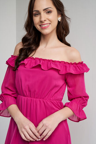 Pink Solid Flounce Dress, Pink, image 1