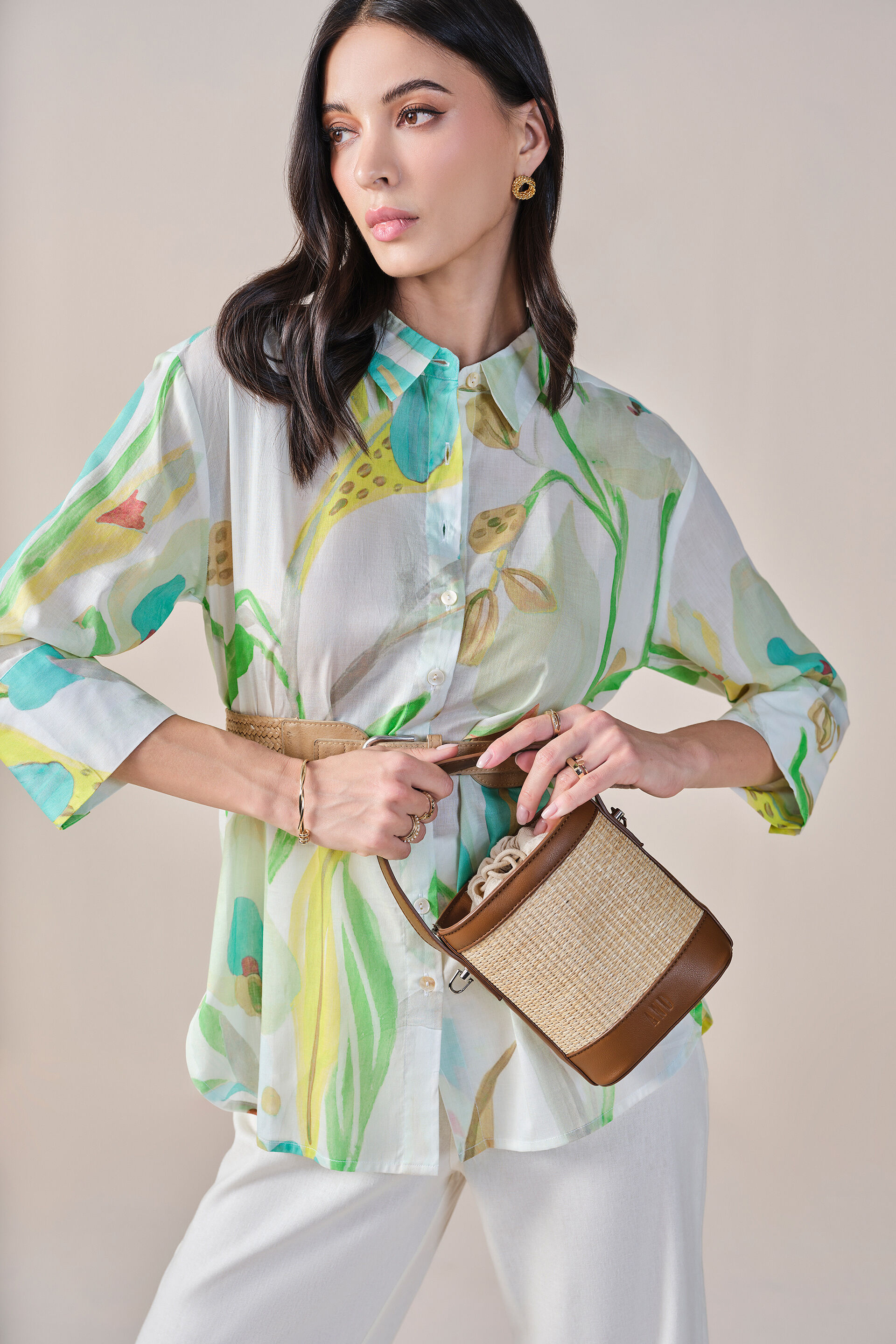 Florallista Viscose Linen Blend Shirt, Green, image 8