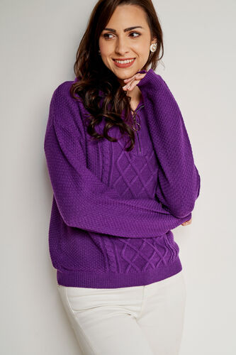Purple Self Design Straight Top, Purple, image 1