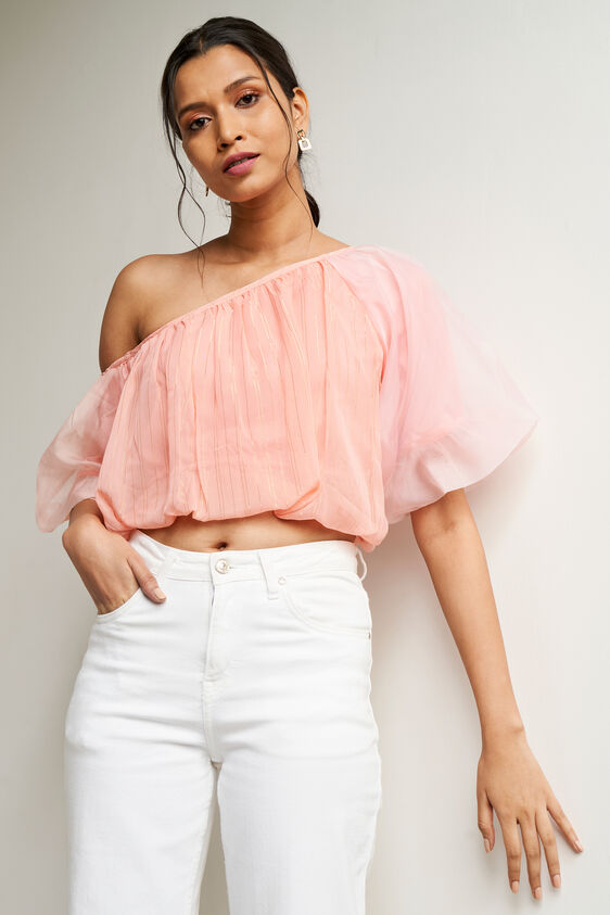 Peach Solid Flounce Top, Peach, image 3