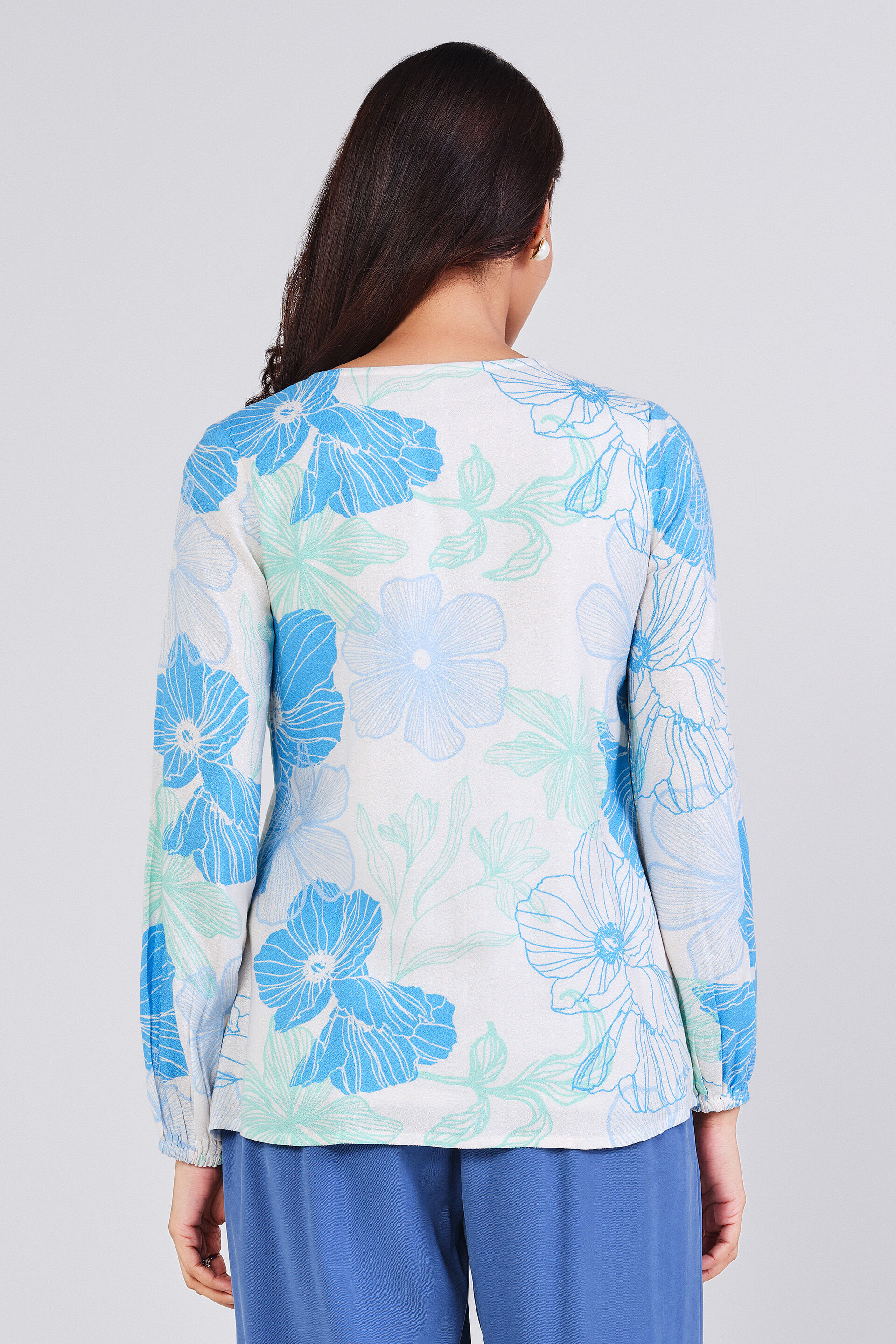 Water Flower Ruffle Top, Blue, image 4