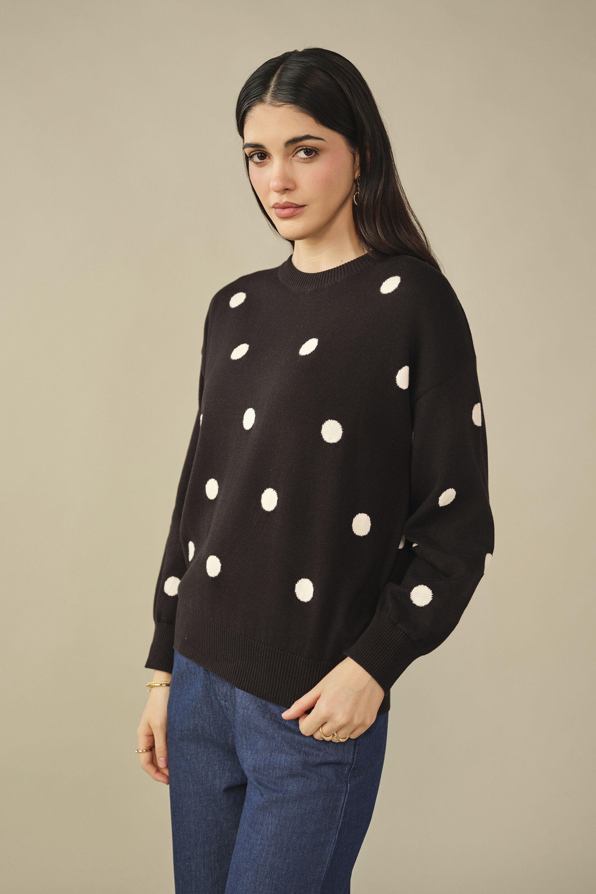 Polka Sweater in Black, Black, image 4