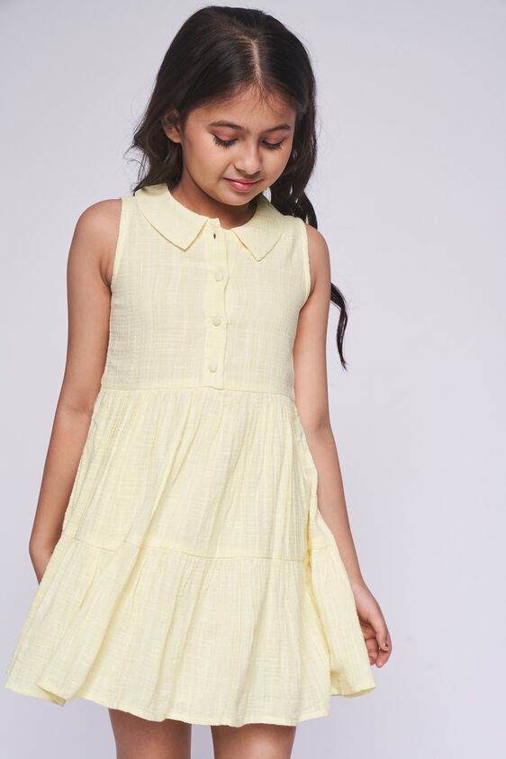 2 - Yellow Self Design Flounce Dress, image 2